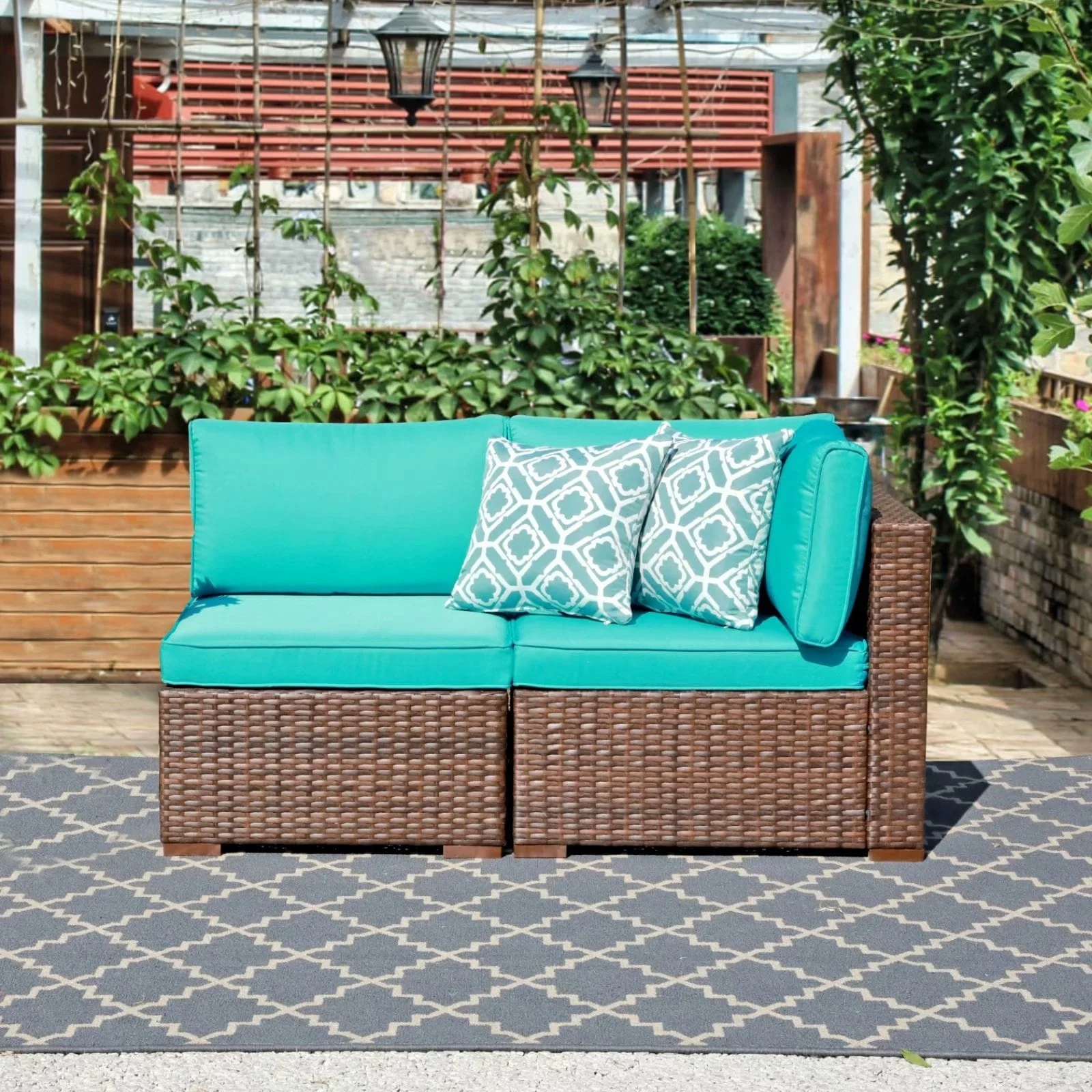 2 pieces Wicker Patio Corner Sofa Sectional Set