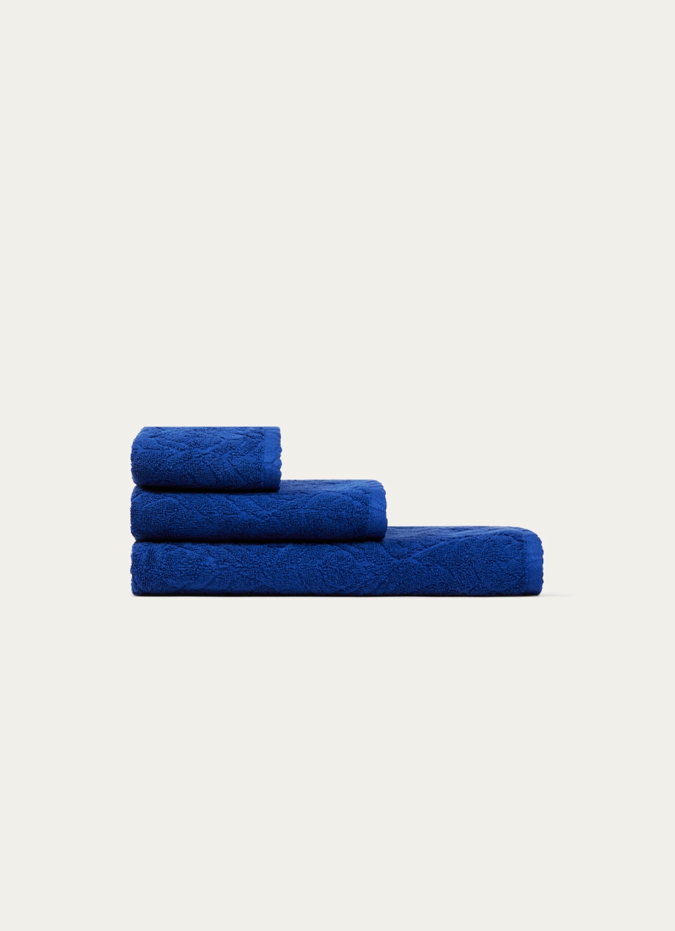 DRAP DE BAIN UNI JACQUARD CISELÉ FINITION VELOURS BLEU