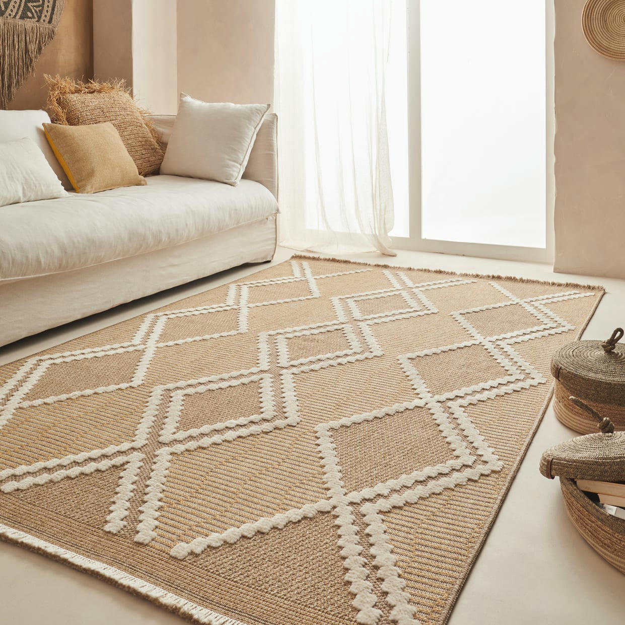 TULUM - Tapis intérieur et extérieur aspect jute scandinave jaune -120x170