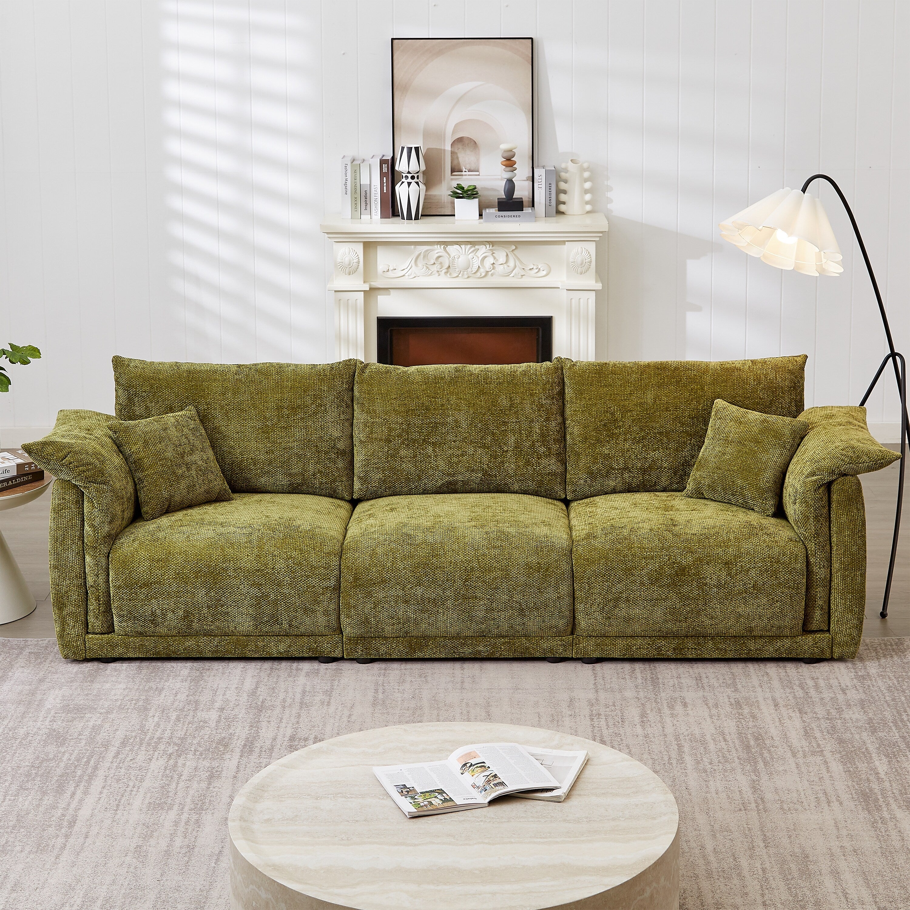 3-Seater Sofa With Unique Design And Soft Arm Pillows Contemporary Style Linen Sofa With 3 Comfortable Cushions With 2 Pillows