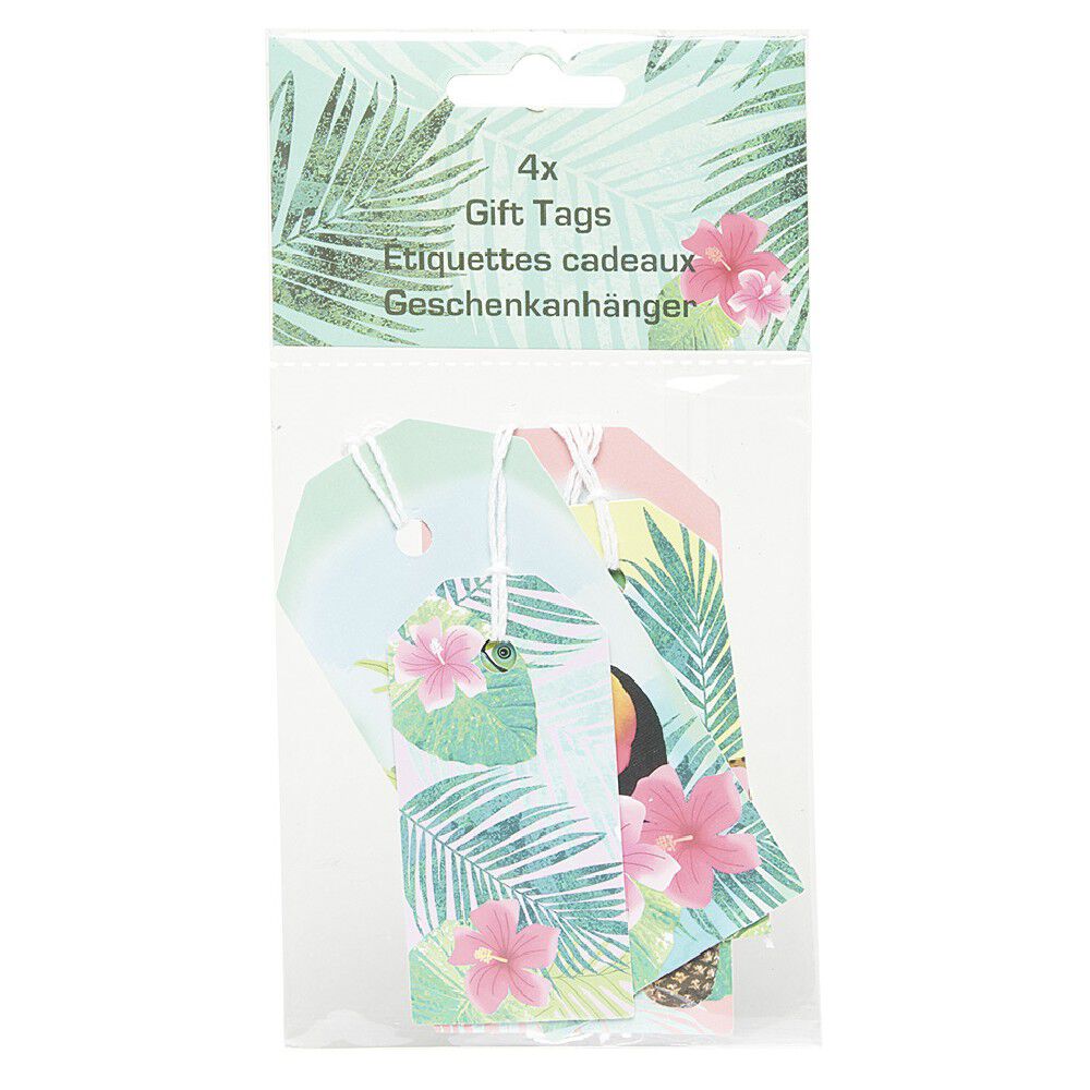 étiquette cadeau motif tropical x4