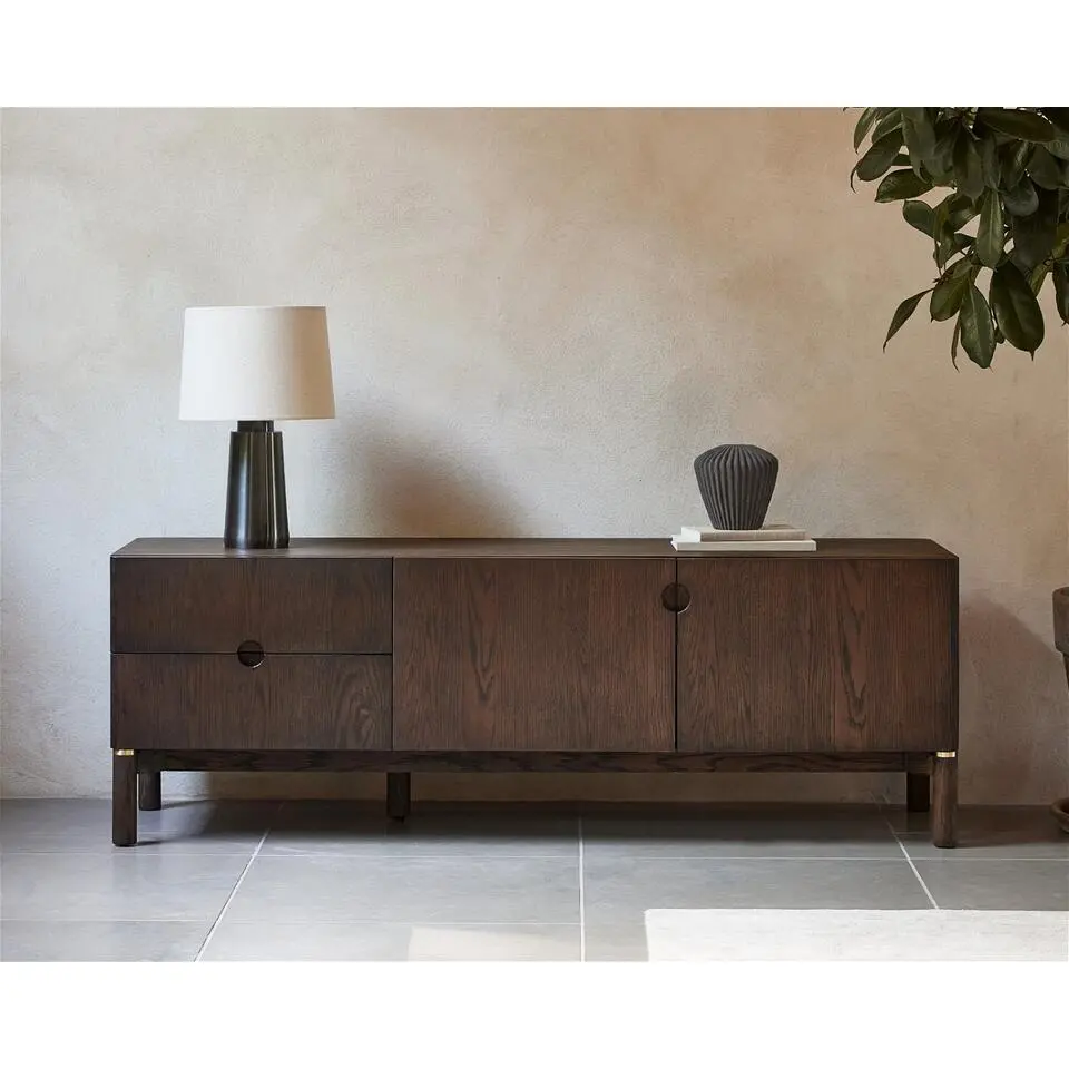 Tv-Meubel Donkerbruin Eikenhout - 160x46x55cm - Arun