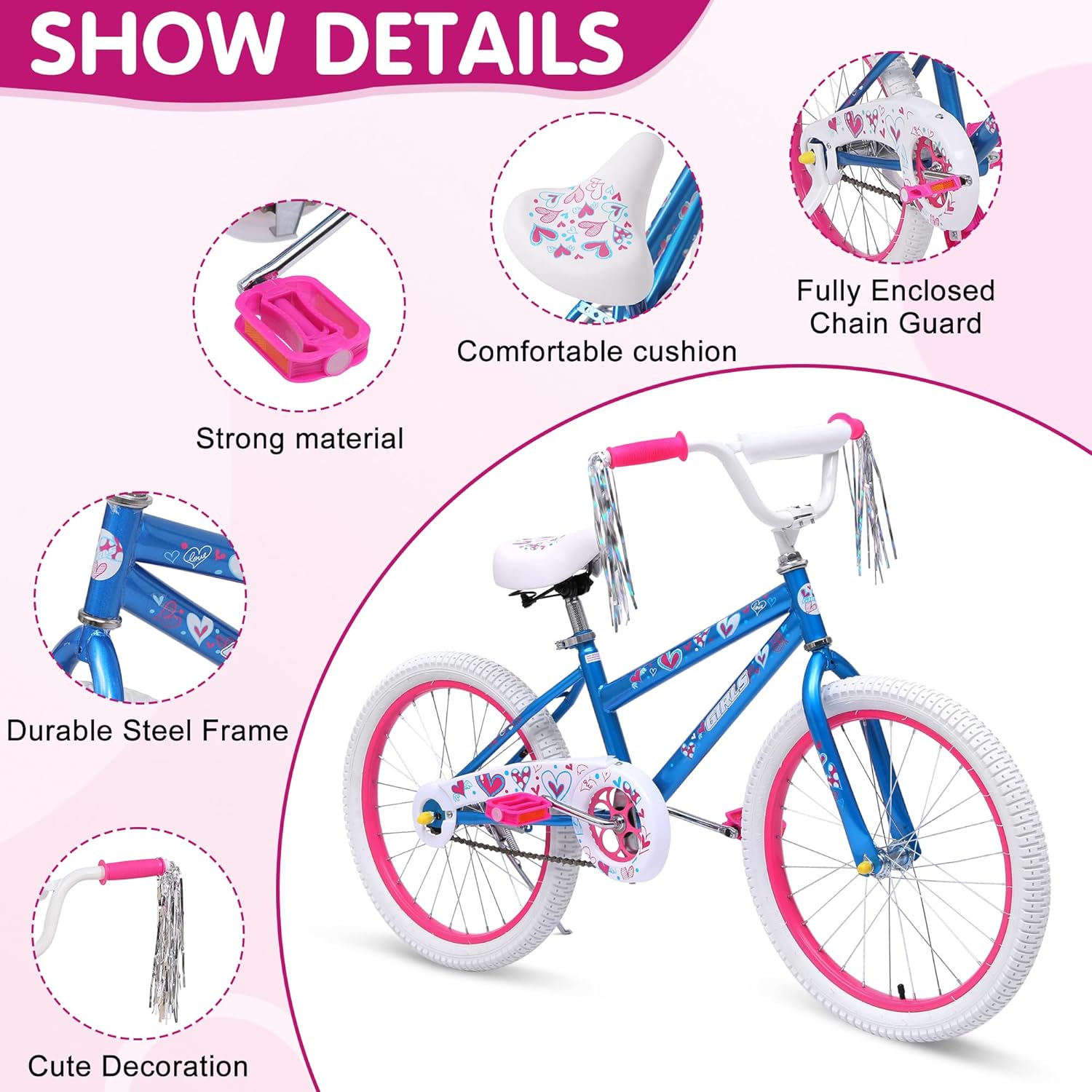 Kids Bike for Girls - 18 20 Inch Bicycle with Removable Training Wheels | Streamers | Coaster Brake | Free Balance to Pedal | Easy Learning | Multiple Colors for 3-12 Years Old Kids