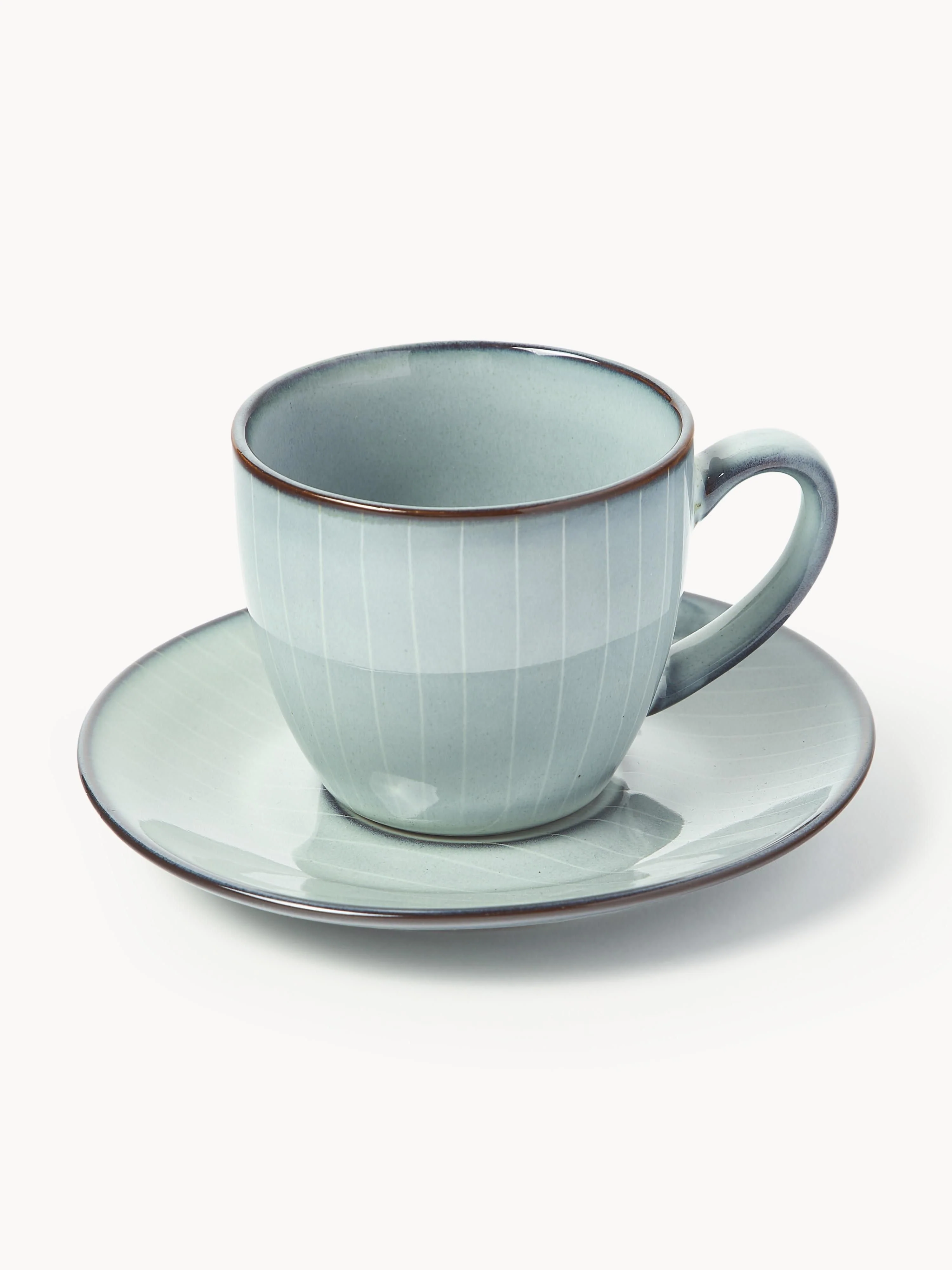 Handgefertigte Kaffeetasse Nordic Sea mit Untertasse