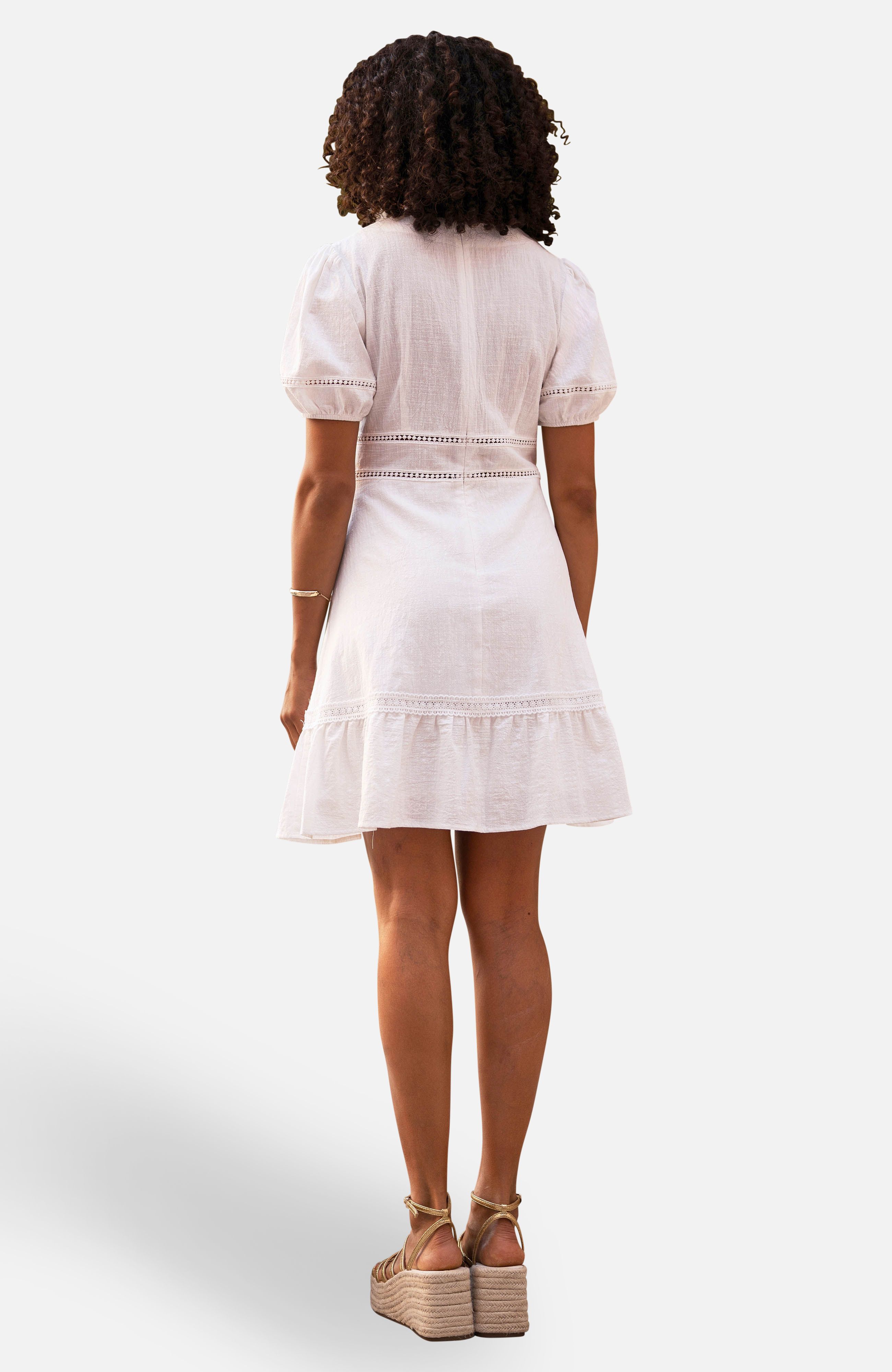 Yumi White Cotton Lace Trim Skater Sun Dress