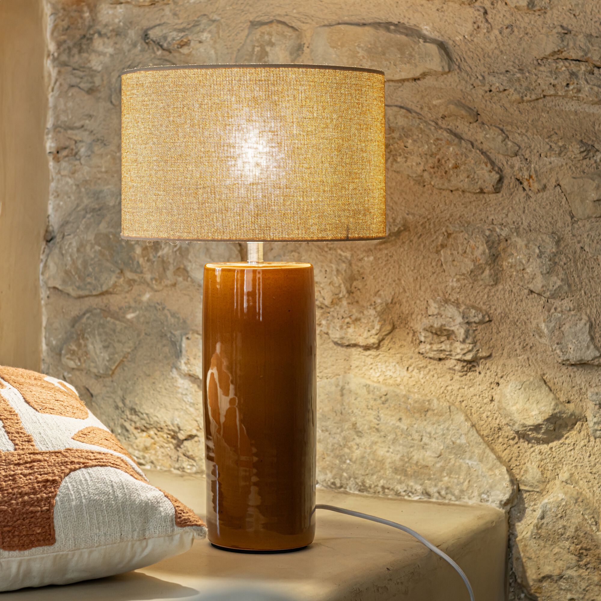 TELIO - Pied de lampe en terre cuite - marron