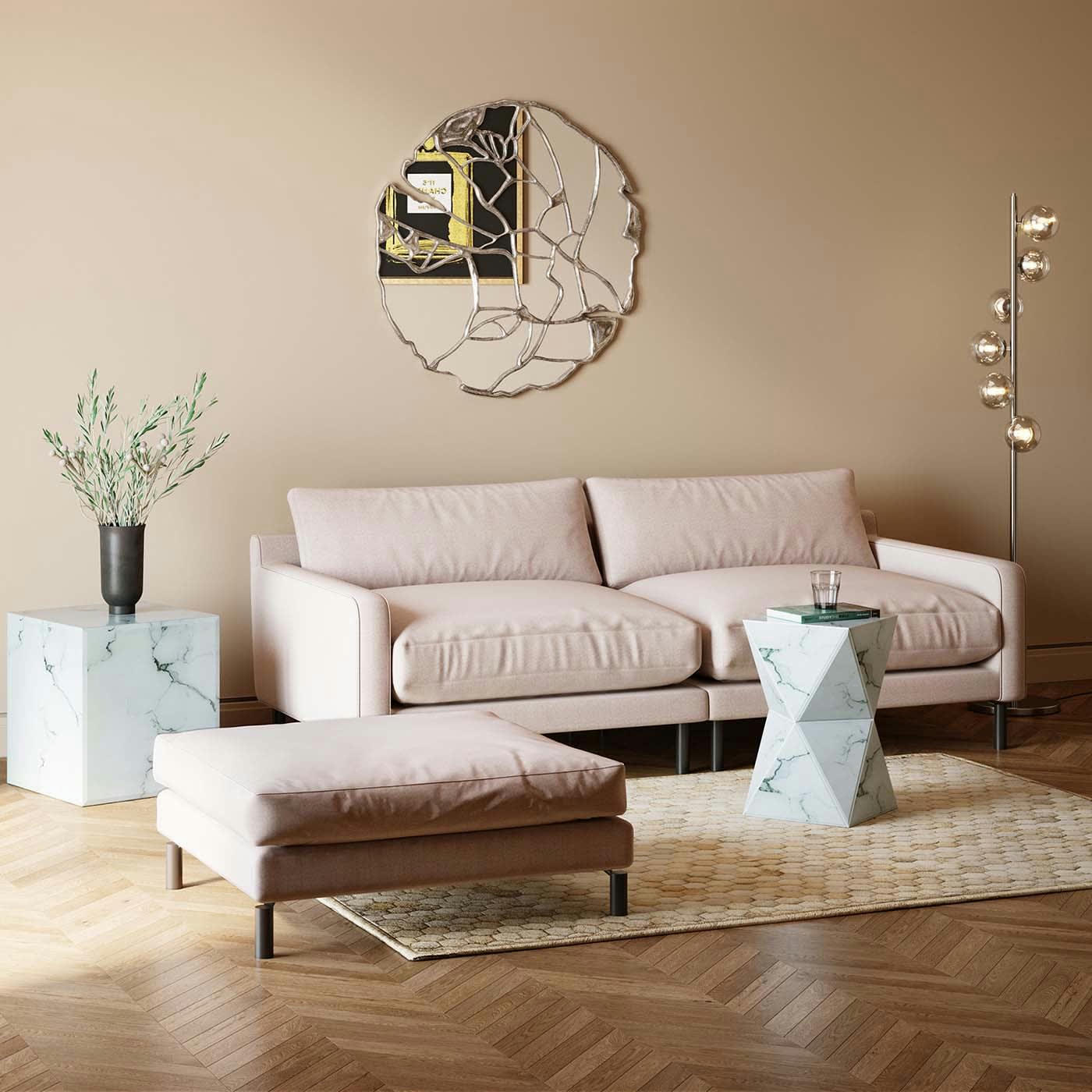 DISCOVERY - Repose-pieds en velours crème et acier noir