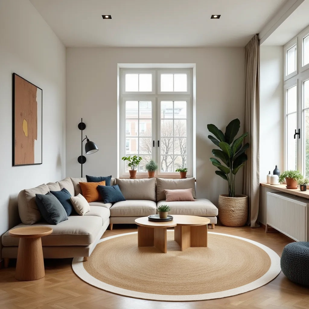 Mrcarpet Rond jute vloerkleed naturel wit met rand 240cm