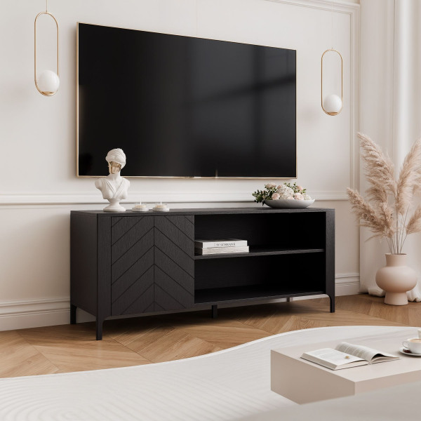 Szafka RTV LORIEN 135 cm z jodełką czarna