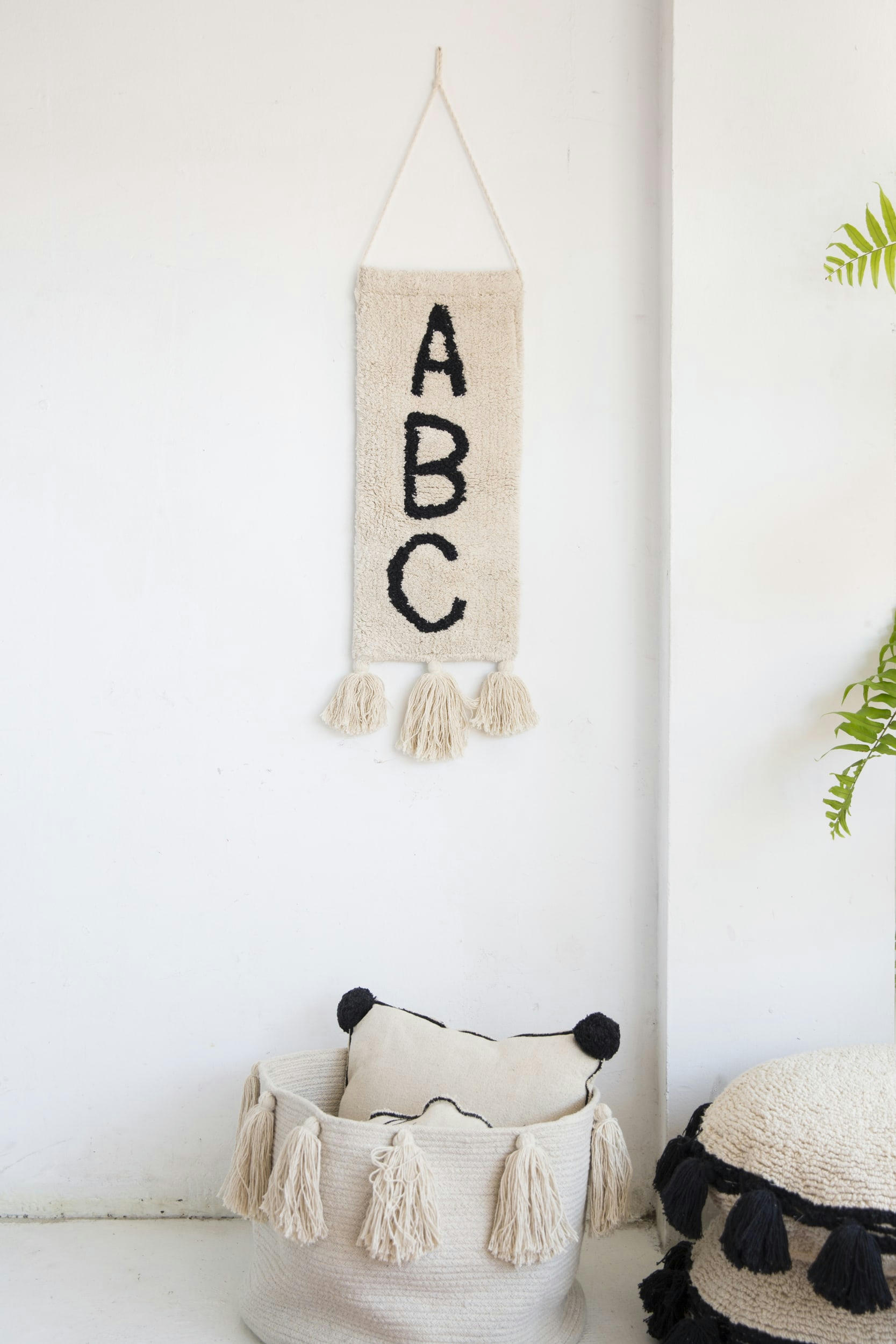 ROUND ABC - Tenture murale en coton beige ABC 75x25