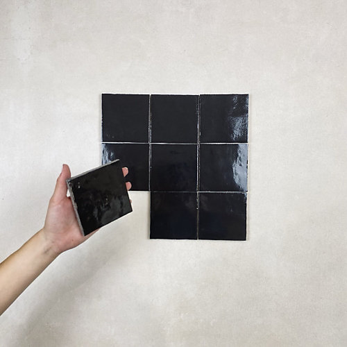 Carrelage mural Effet Zellige Noir CROGIOLO ZELLIGE 10x10 Carbone - Les Carreaux de Jean