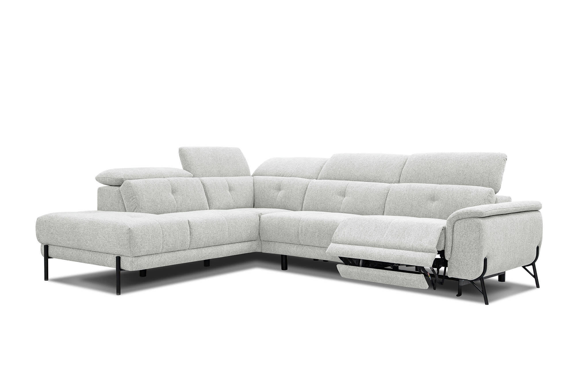 AVENA - Canapé d'angle gauche 5 places avec relax électrique tissu beige clair