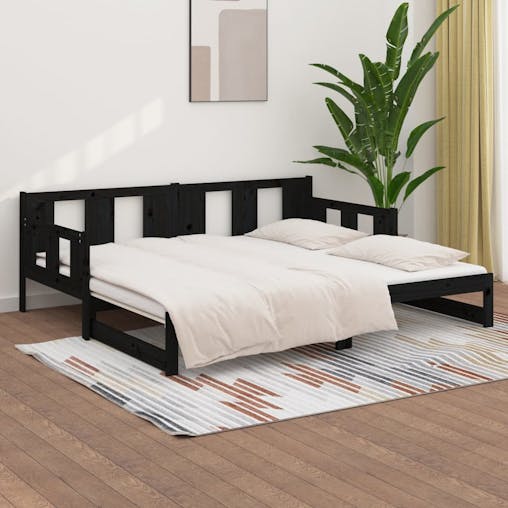 NNEVL Pull-out Day Bed Black Solid Wood Pine 2x(92x187) cm
