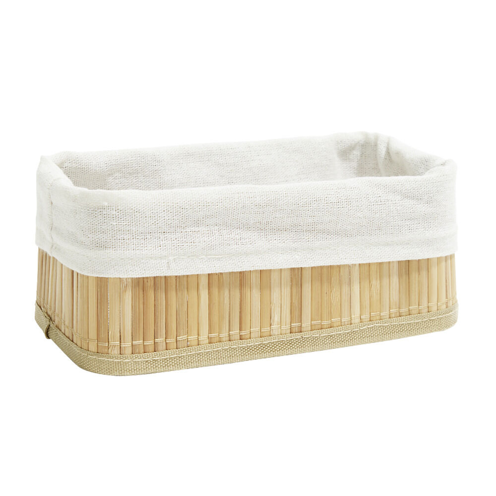 Panière de rangement en bambou et tissu 18x9xH7,6cm