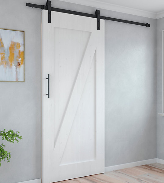 Emuca Kit de quincaillerie pour porte coulissante suspendue Barn en bois, avec fermeture souple, panneaux non inclus, Acier et