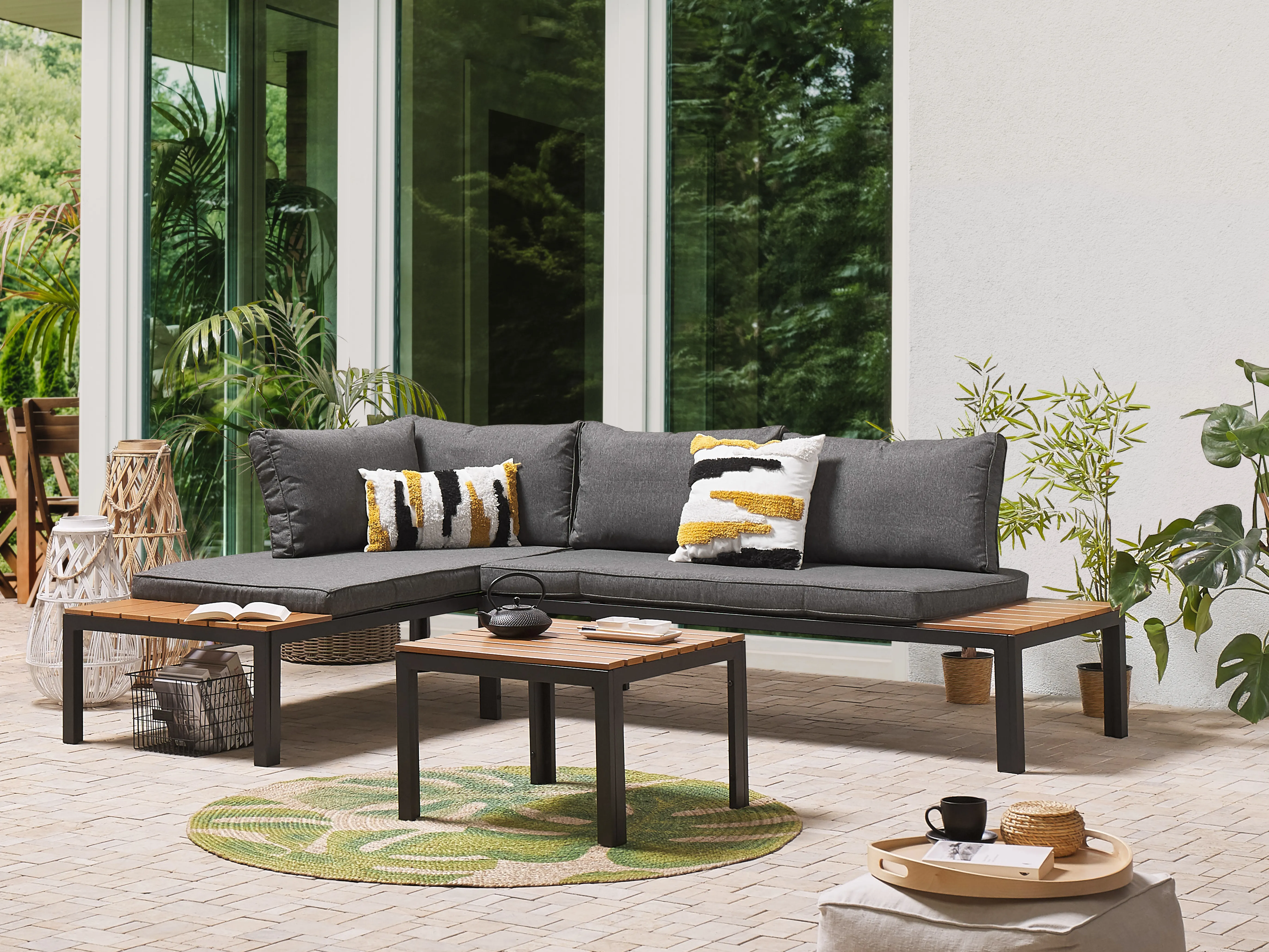 Garden Corner Sofa with Table 4 Seater PIENZA II Right Hand Modular Grey