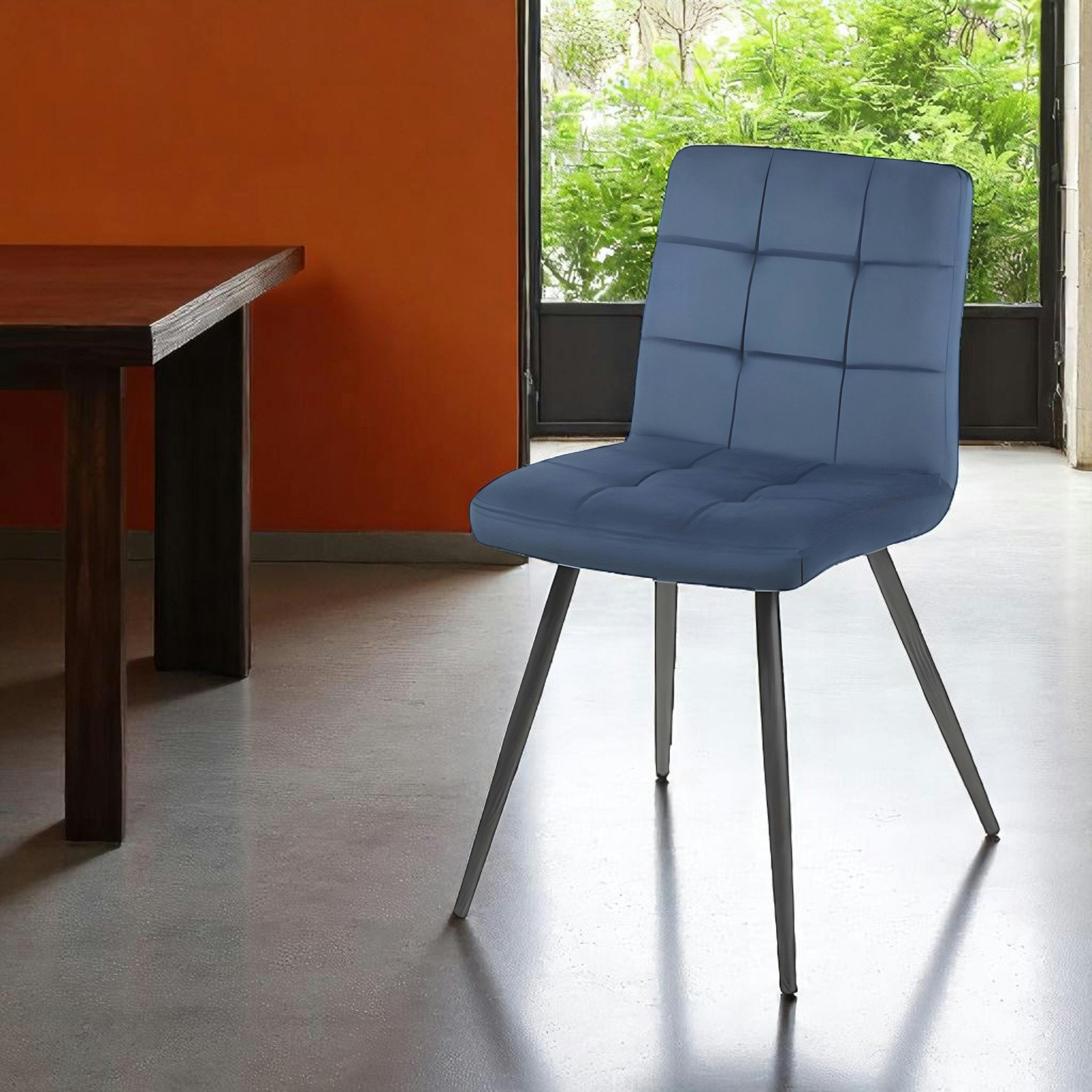Chaise en velours capitonné bleu MALMOE (lot de 2)