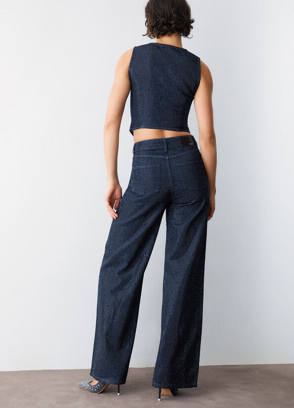 Jeans palazzo full-strass