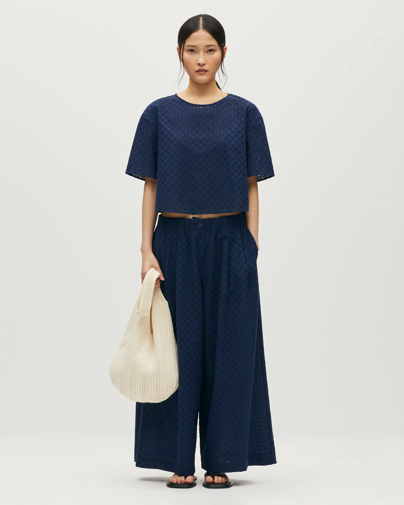 Pantalon cropped avec broderie en coton