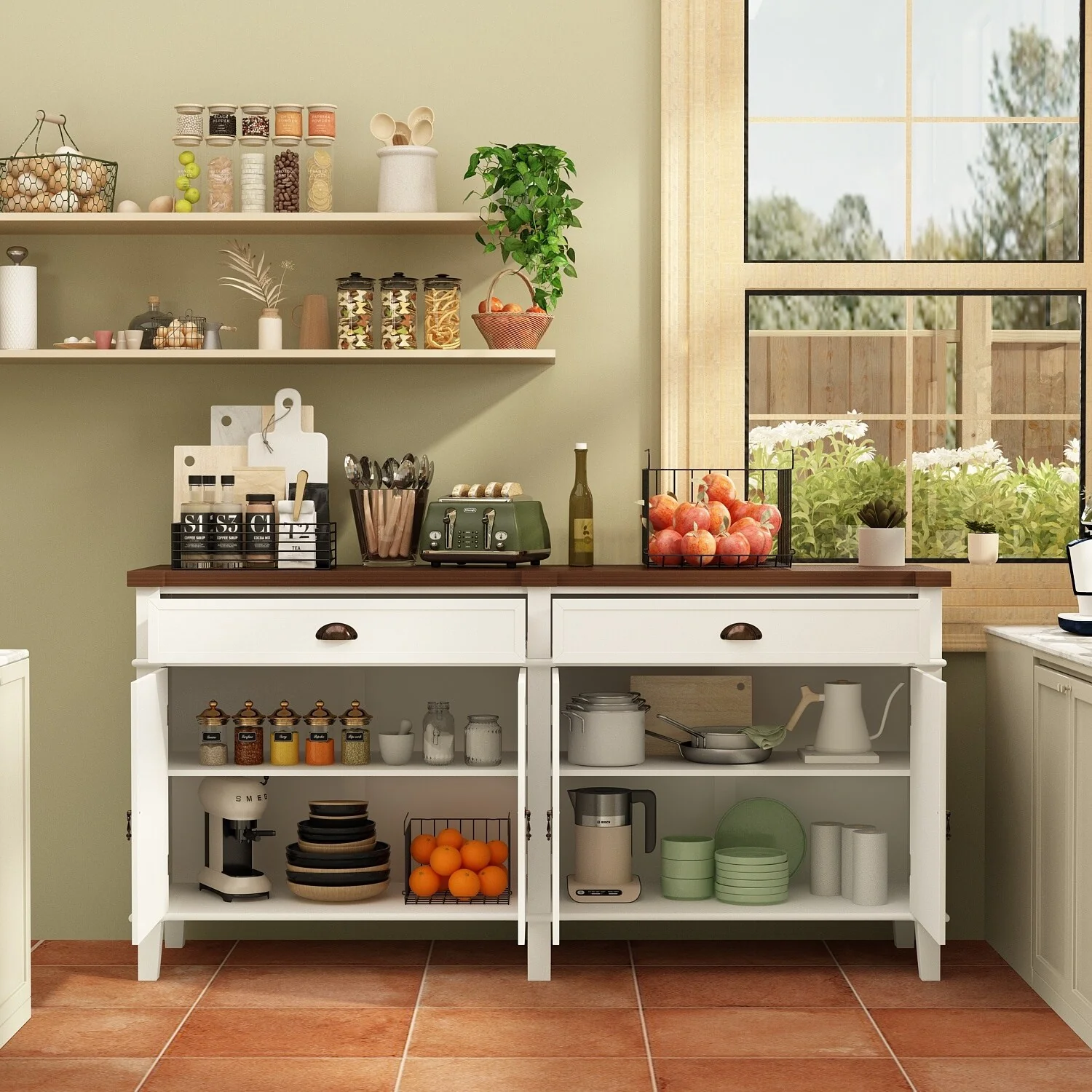 Buffet Cabinet 63 Sideboard Buffet Cabinet with 4 Doors & 2 Drawers