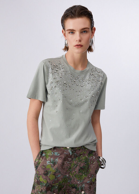 T-shirt con castoni gioiello