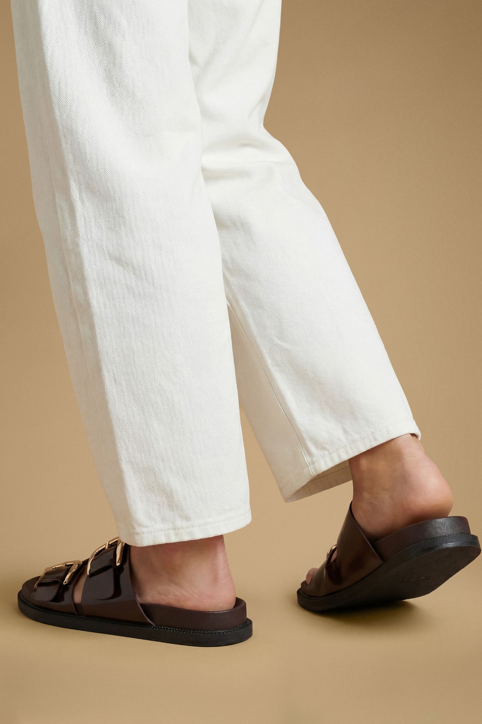 Oasis Mary Faux High Shine Leather Chunky Buckle Footbed Sliders