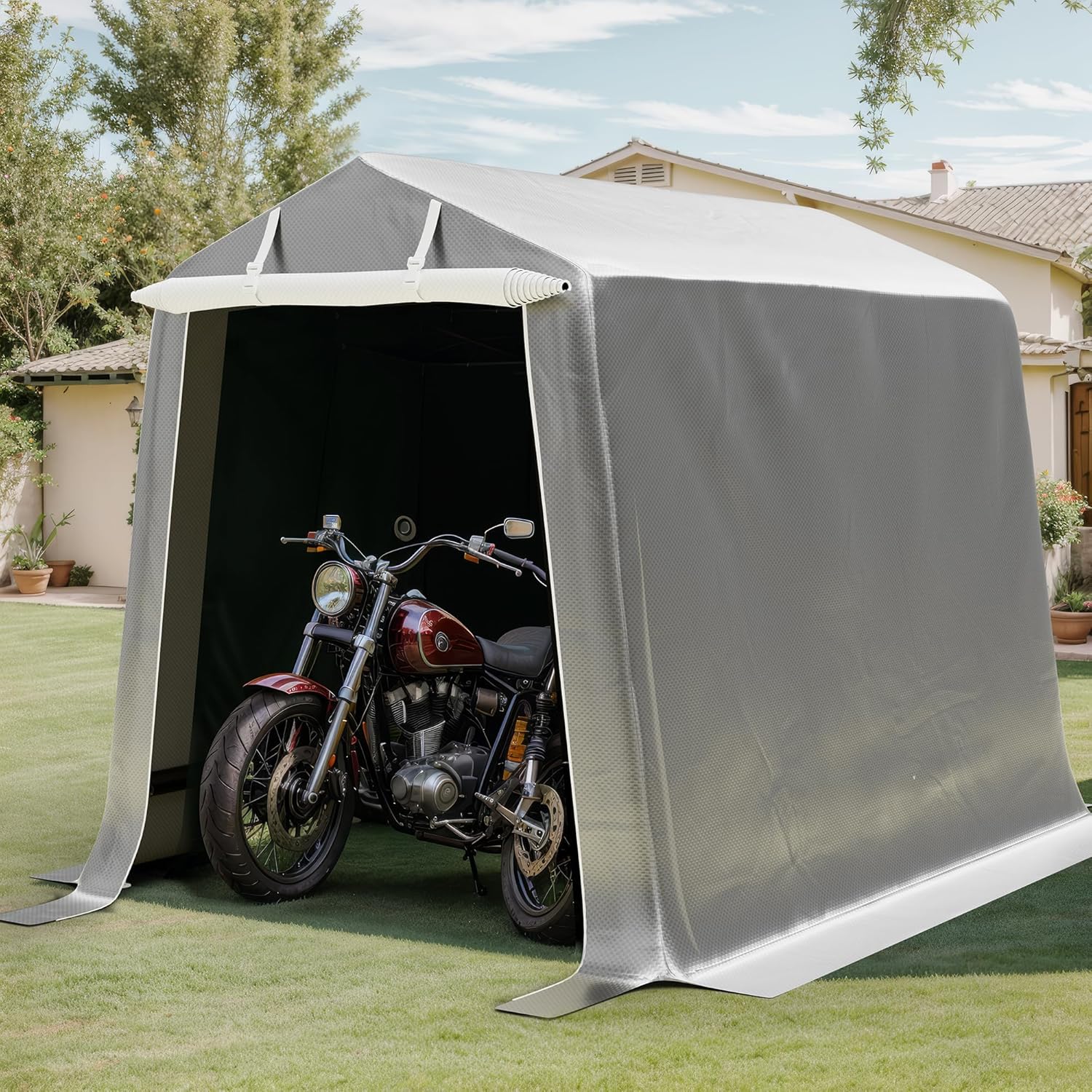 Shintenchi 6x6 FT Motorcycle Carport,Portable Storage Shed with Roll-up Zipper Door,Heavy Duty Portable Garage,UV Resistant & Waterproof Tarp,Storage Tent for Motorcycle,Bike,Garden Tools,Grey
