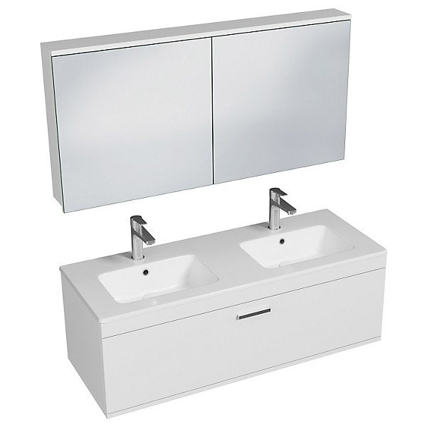 Meuble salle de bain double vasque RUBITE 1 tiroir Blanc L. 120 cm   miroir armoire - Saniverre