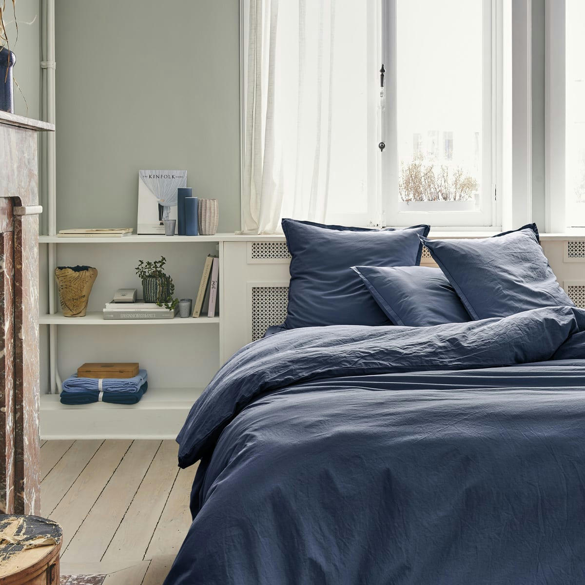 TOUT DOUX - Drap plat en coton bleu 240x300