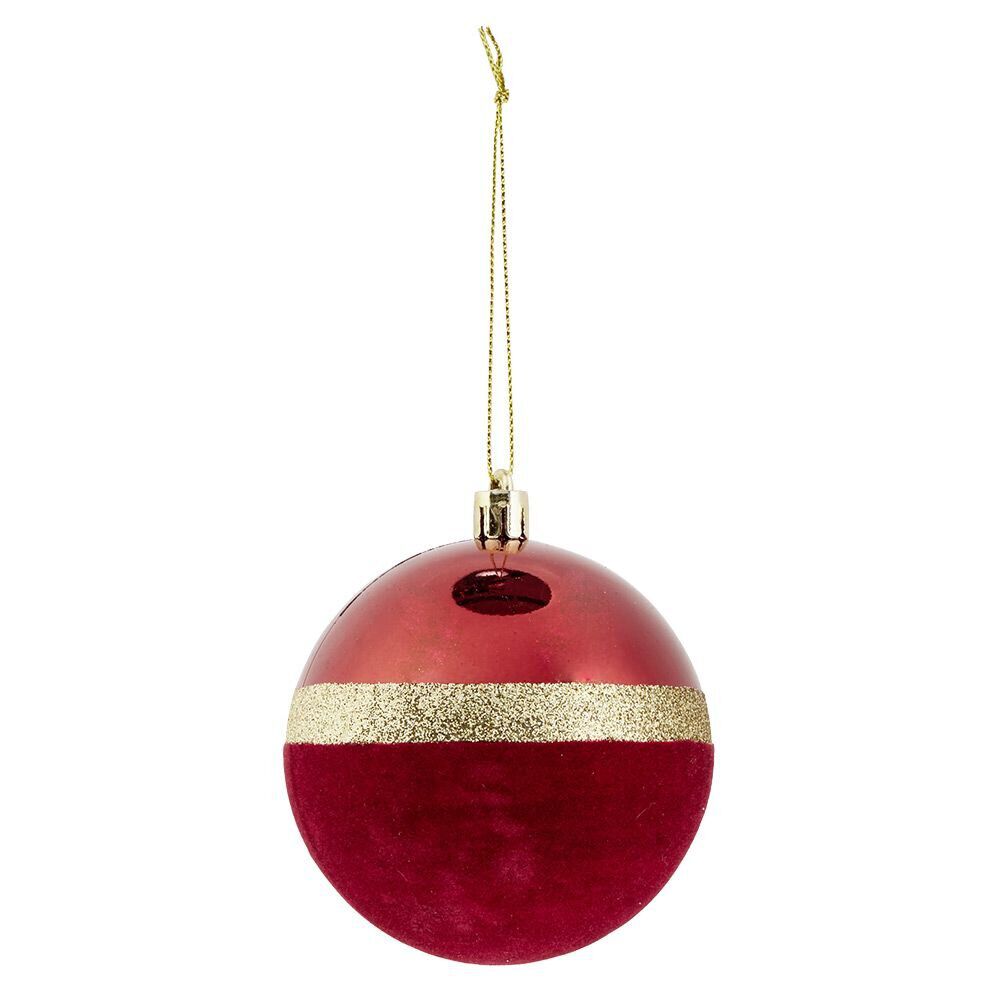 Boule de No&euml;l liseré doré bimatière velours et brillant rouge Ø8cm