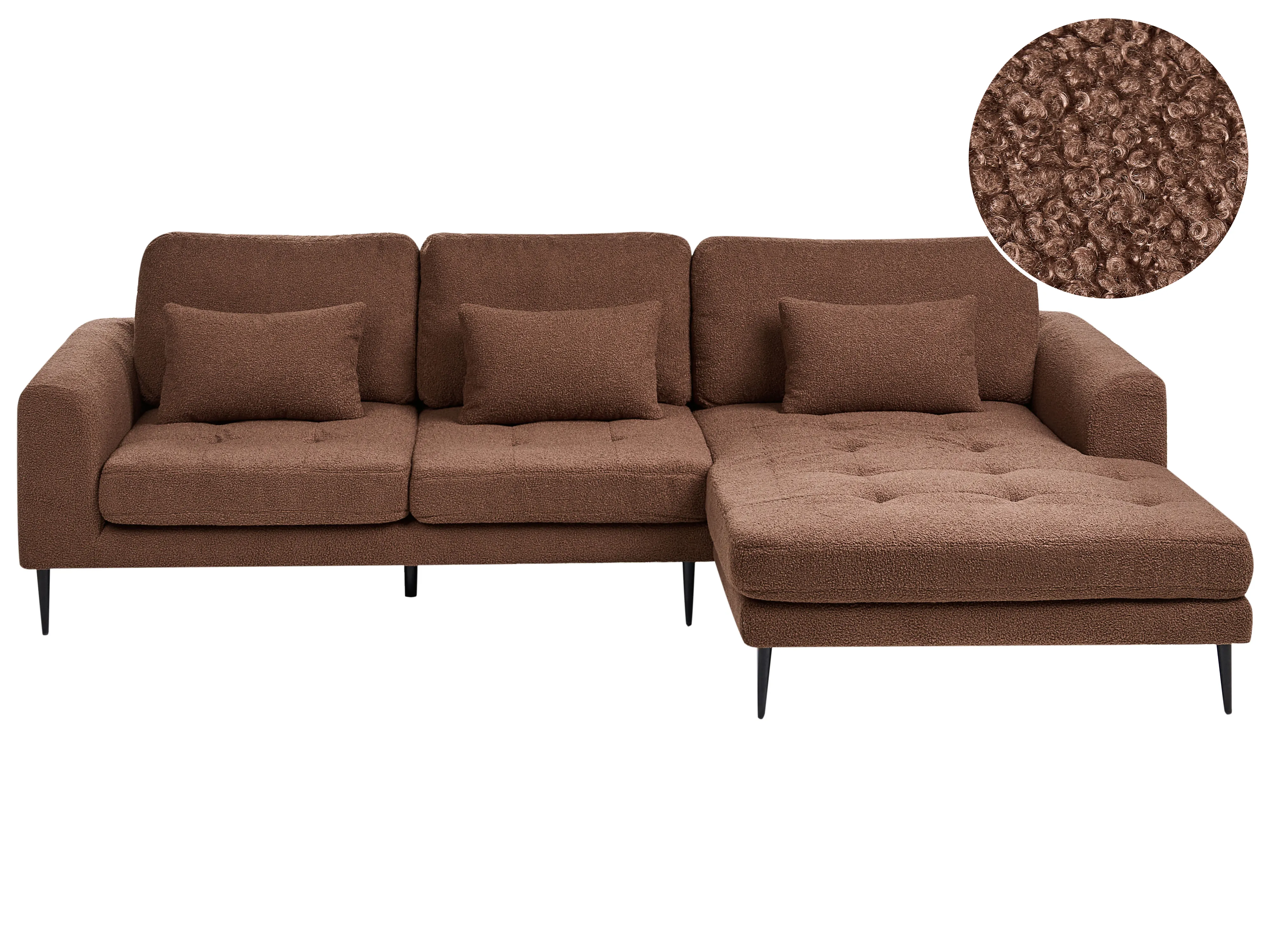 Corner Sofa 3 Seater FLAM Boucle Brown Left Hand