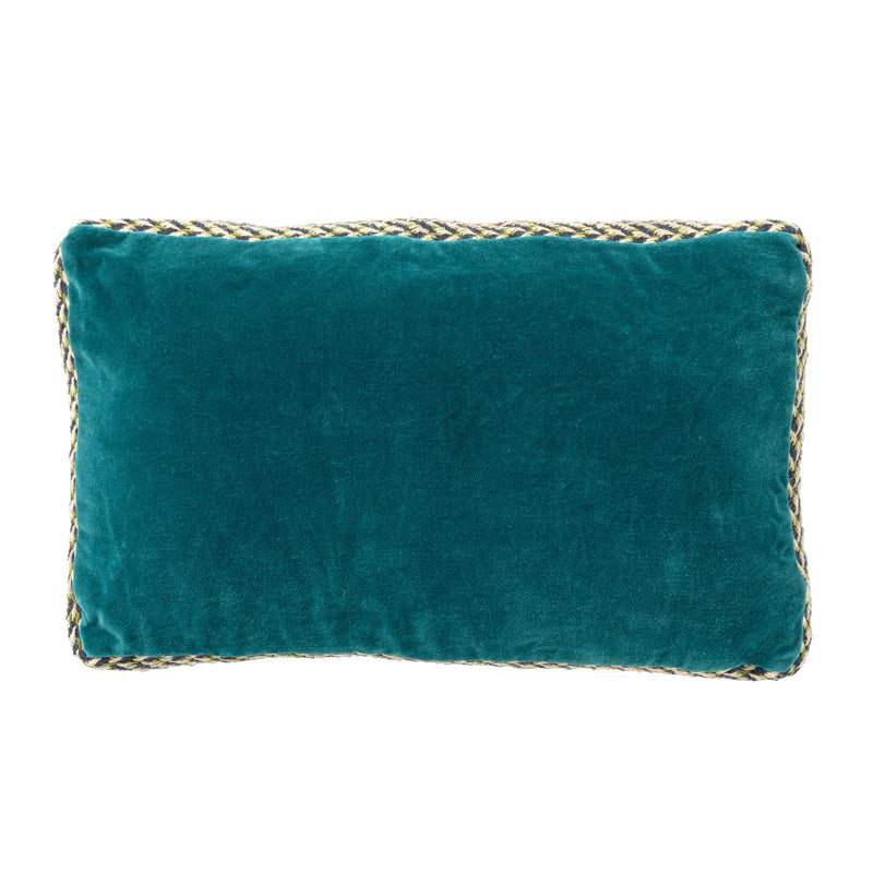 MANOE - sierkussen 30x50 cm - effen kleur - jute rand - Deep Lake - blauw