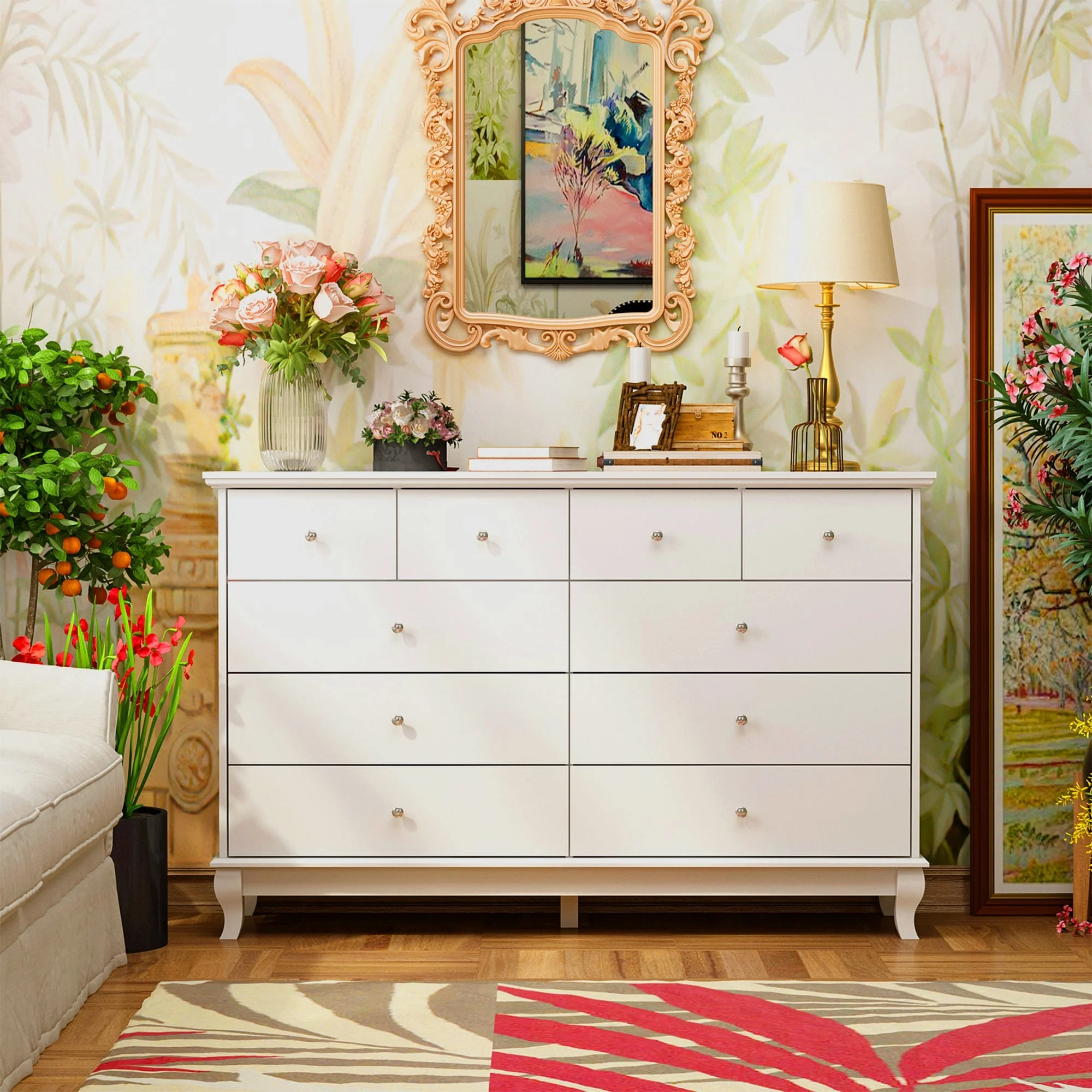 Lacquer Dresser 55.1Wide Storage Chest Storage Dresser Bedroom