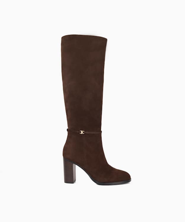 Starlling Brown - Suede Knee-High Block Heel Boots