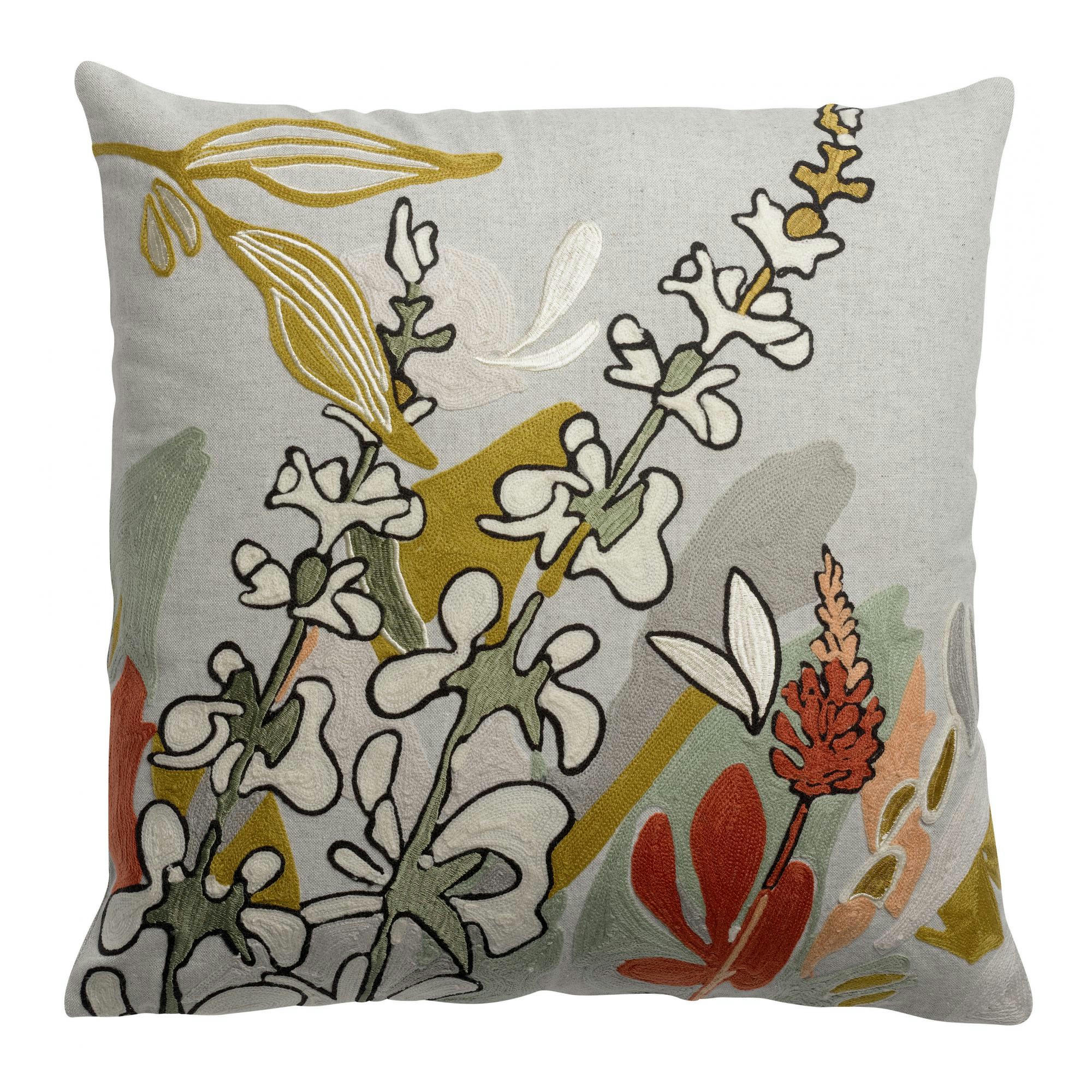 GINA - Coussin recyclé brodé  en coton recycle multico 45 x 45