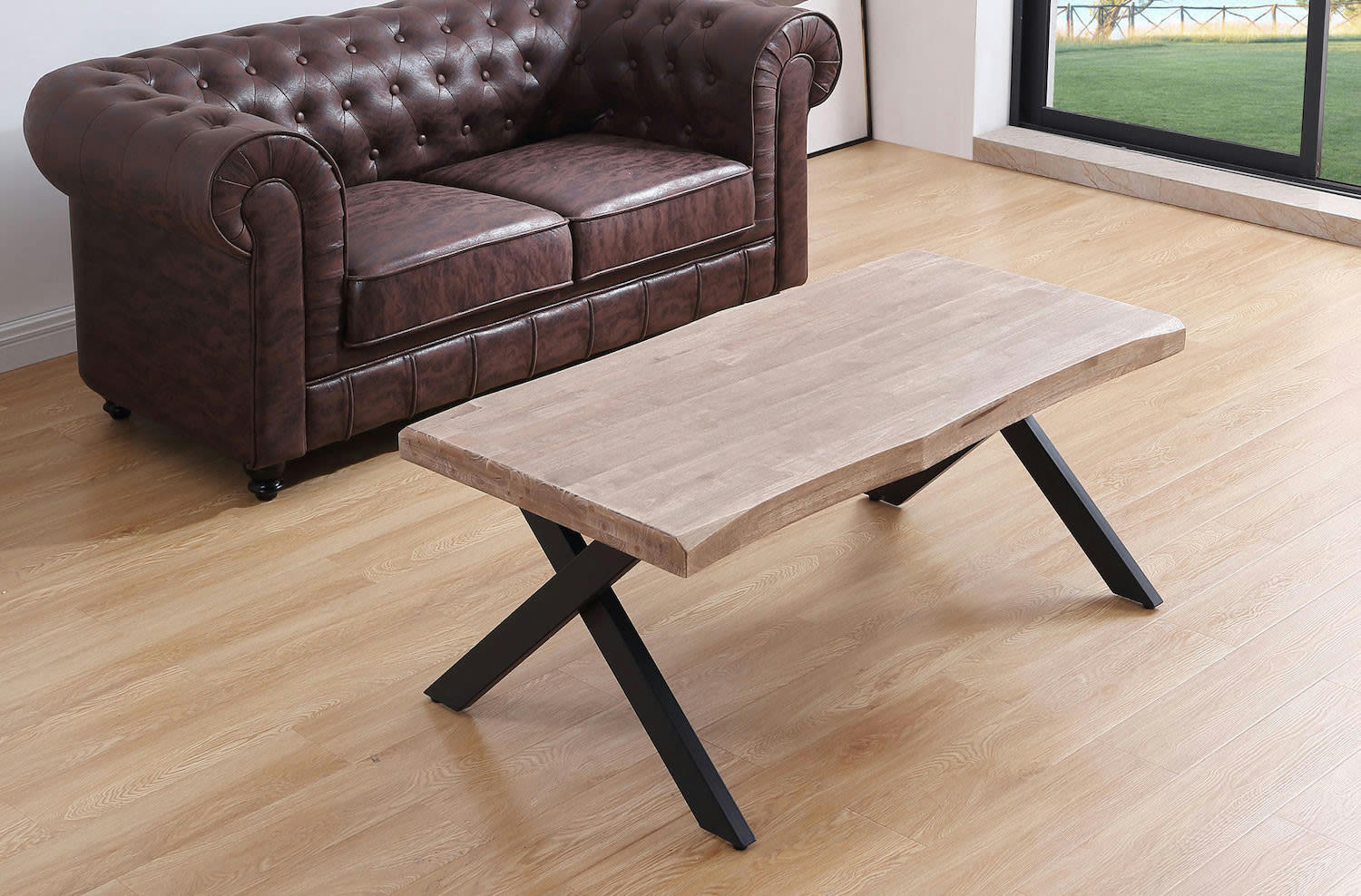 KAMILA - Table basse rehaussable bois et acier noir L120