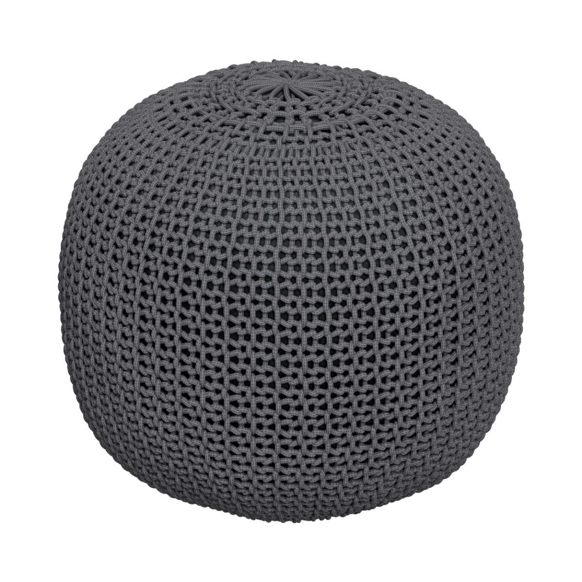 ELISA - Pouf tricot rond en coton gris foncé  D40 cm