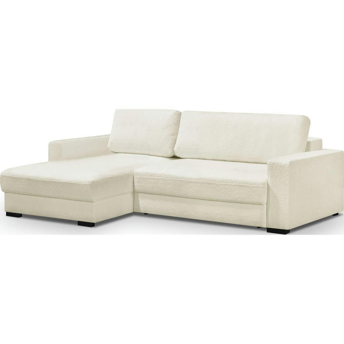 ARTY - Canapé d'angle à gauche convertible 3 places en tissu bouclé écru