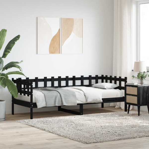 Łóżko dzienne czarne 80x200 cm lite drewno sosnowe