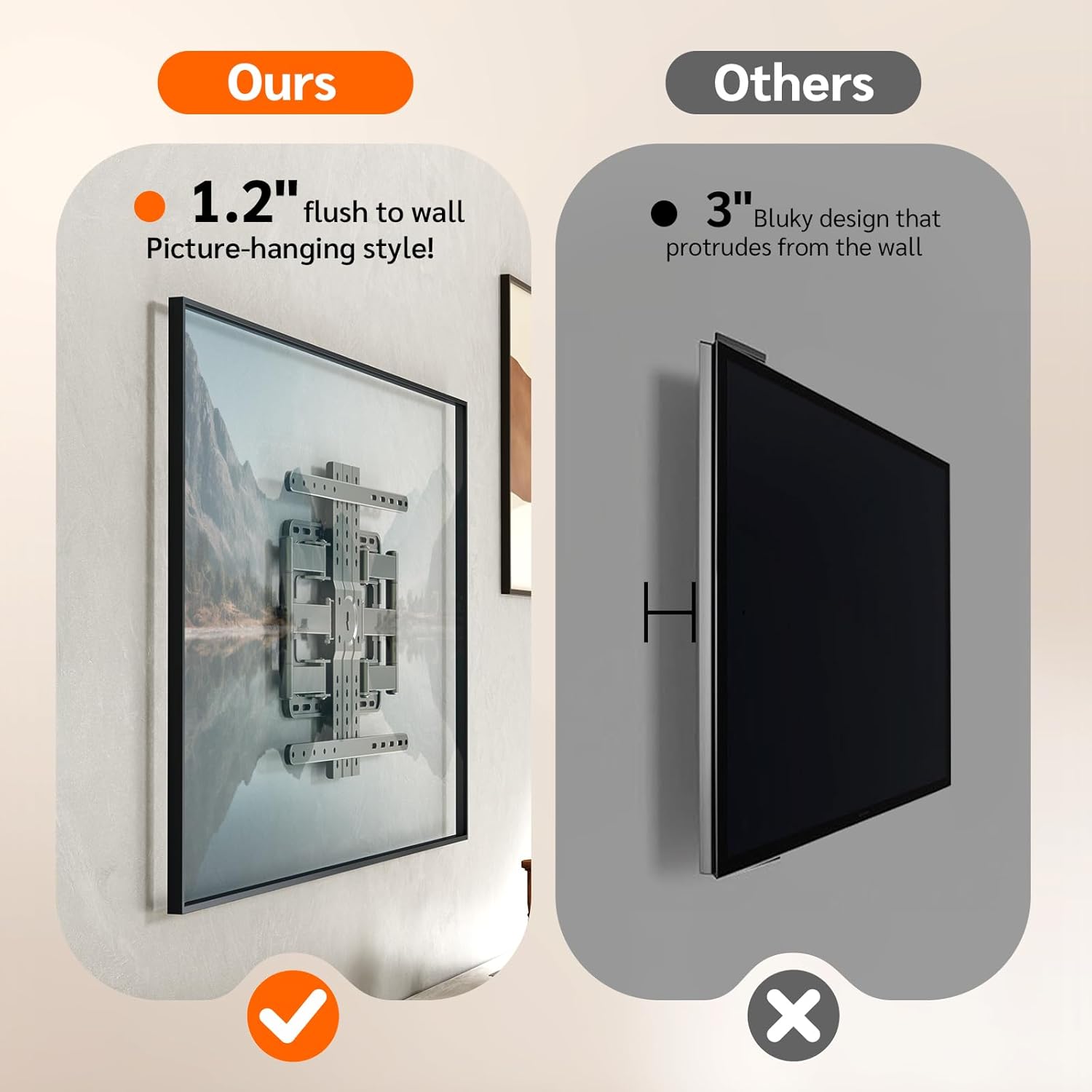 1.2 Ultra Slim TV Wall Mount for 43-90 Inch TVs,Tilt +3/-15° Level Adjustment Thin Low Profile Full Motion Bracket, Dual Swivel Articulating Arms with Tilt Fits 12/16 Studs Max VESA 600x500mm