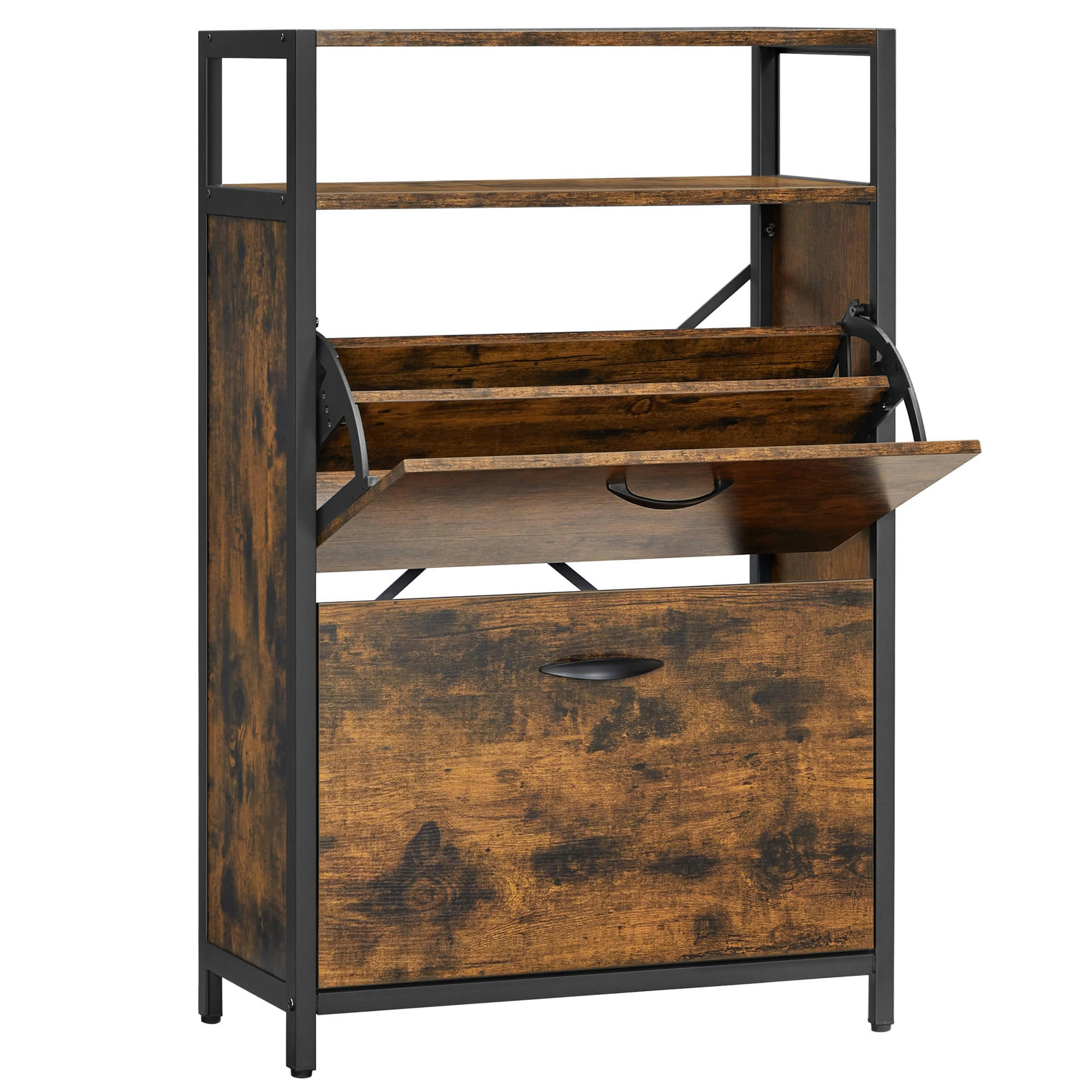 - Meuble à chaussures avec 2 abattants 8-12 paires marron rustique