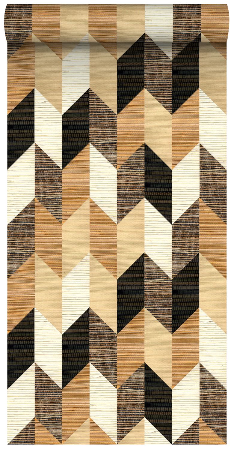 ESTAhome XXL behang grafisch motief zwart, bruin en beige - 50 x 900 cm - 158919