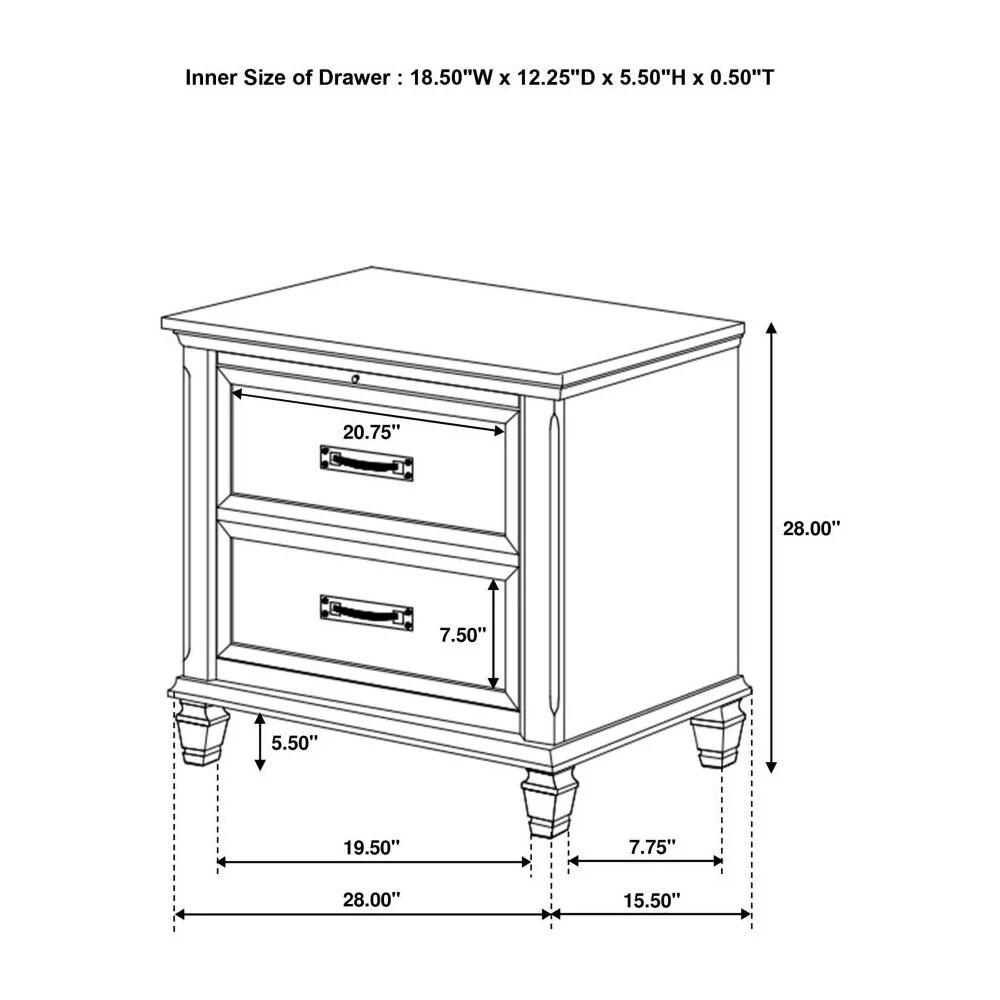 MDF Nightstand with 2 Drawers
