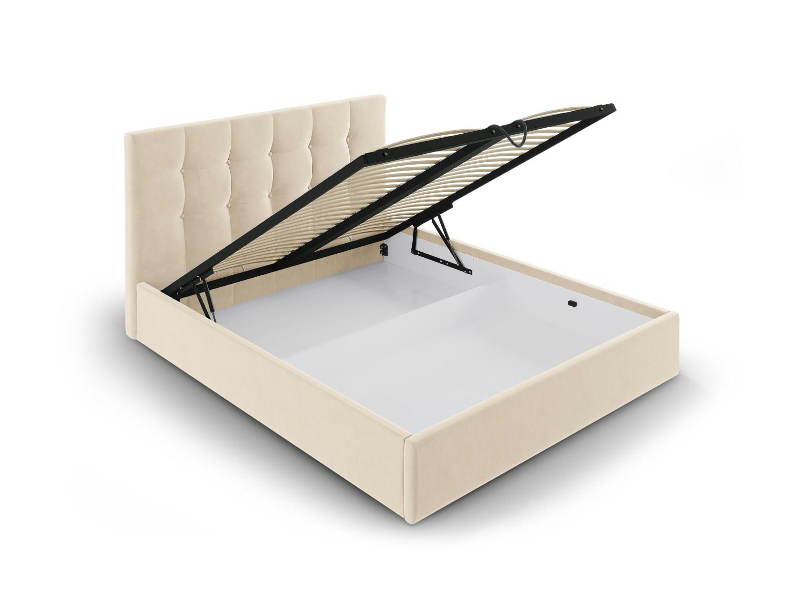 PHAEDRA - Lit coffre avec tête de lit 140x200 cm en velours beige