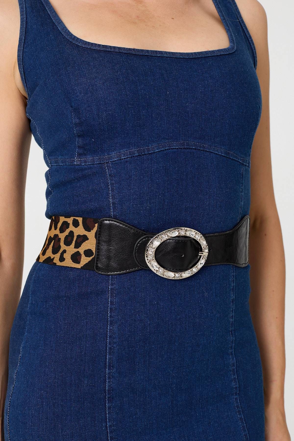 Izabel London Animal Print Diamante Embellished Belt