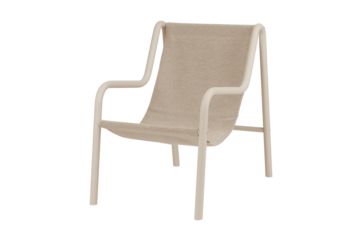 noo.ma Nokk Armchair outdoor loungestoel - Piazza Beige, waterdichte sling-zitting, stalen buizenframe