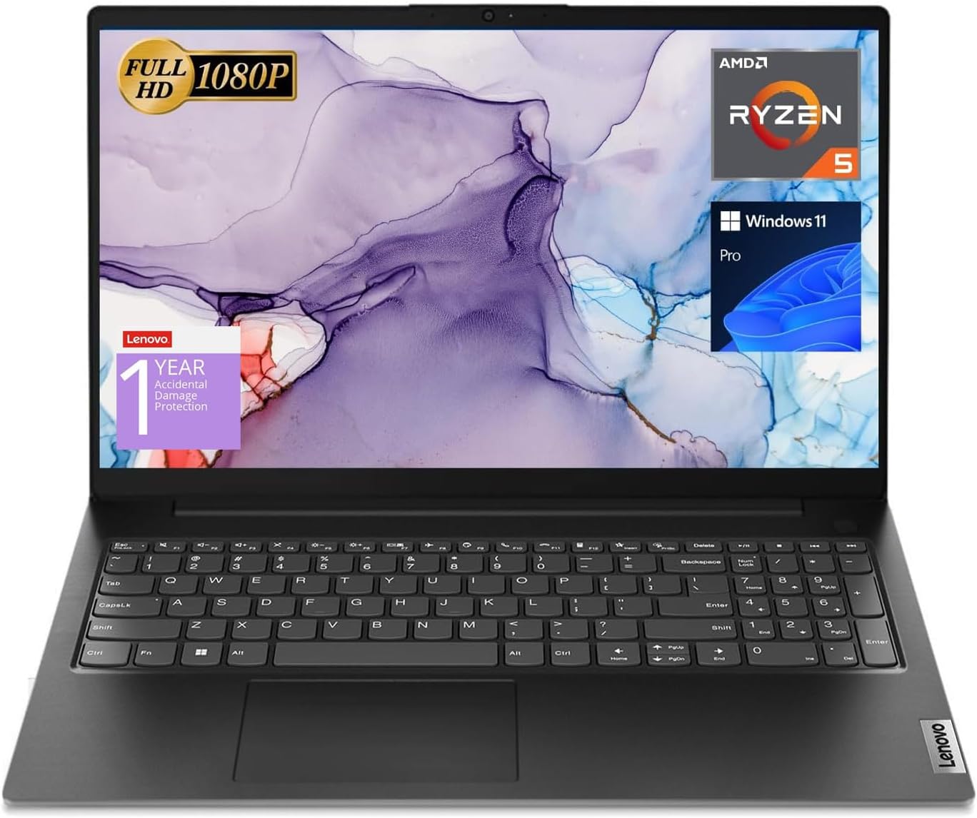 Lenovo V15 Laptop  15.6 FHD Display  AMD Ryzen 5 5500U Hexa-core Processor (Beat Intel i7-1065G7)  16GB RAM  512GB SSD  HDMI  RJ45  Numeric Keypad  Wi-Fi  Windows 11 Pro  Black