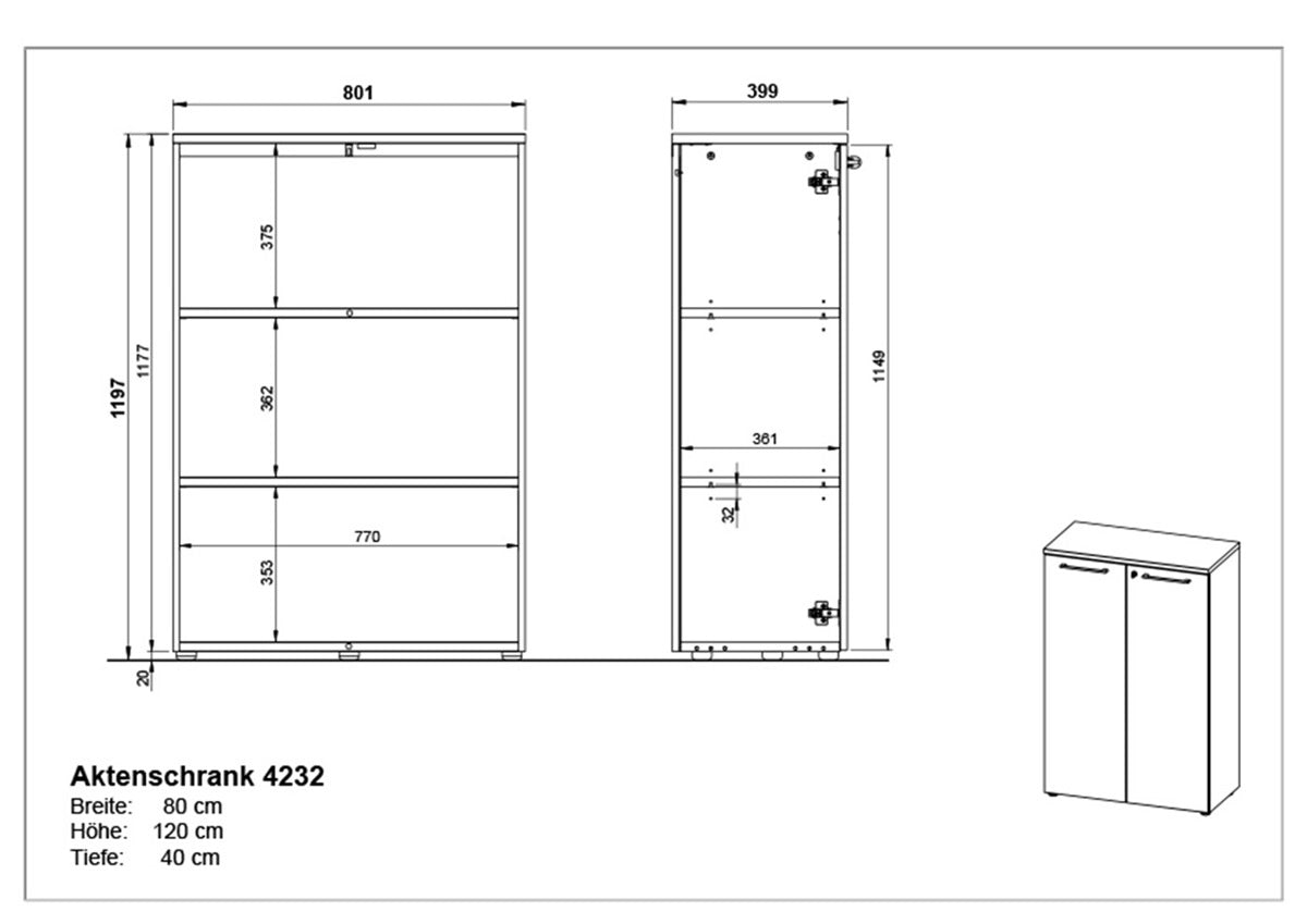 Germania Agenda Kantoorkast 120 cm Deuren Eiken