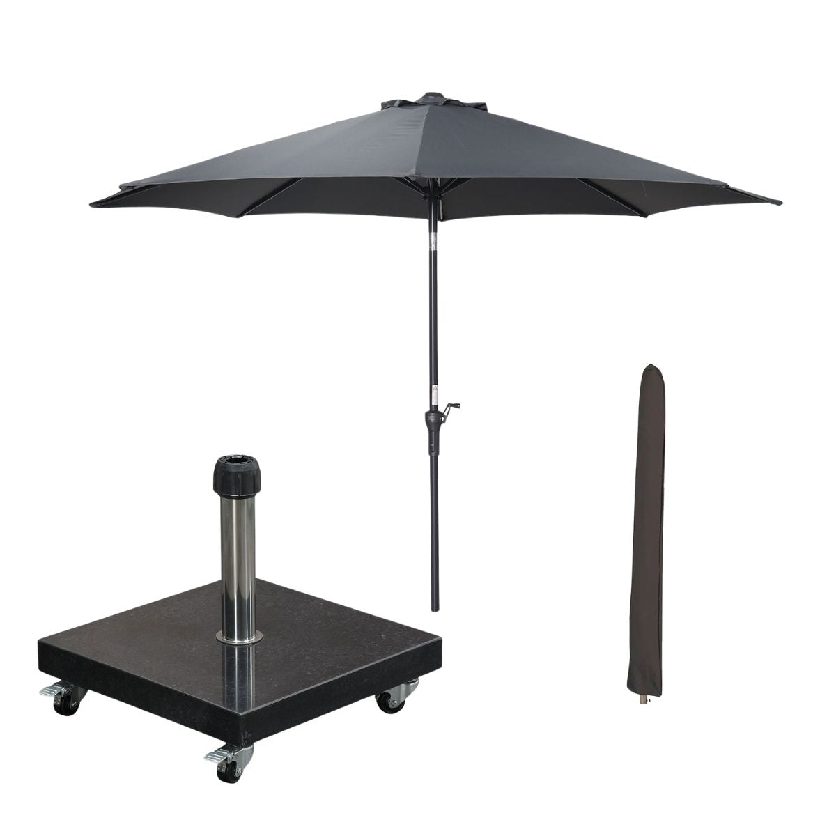 Garden Impressions stokparasol Lotus donker grijs Ø300 cm met Eureka voet en hoes