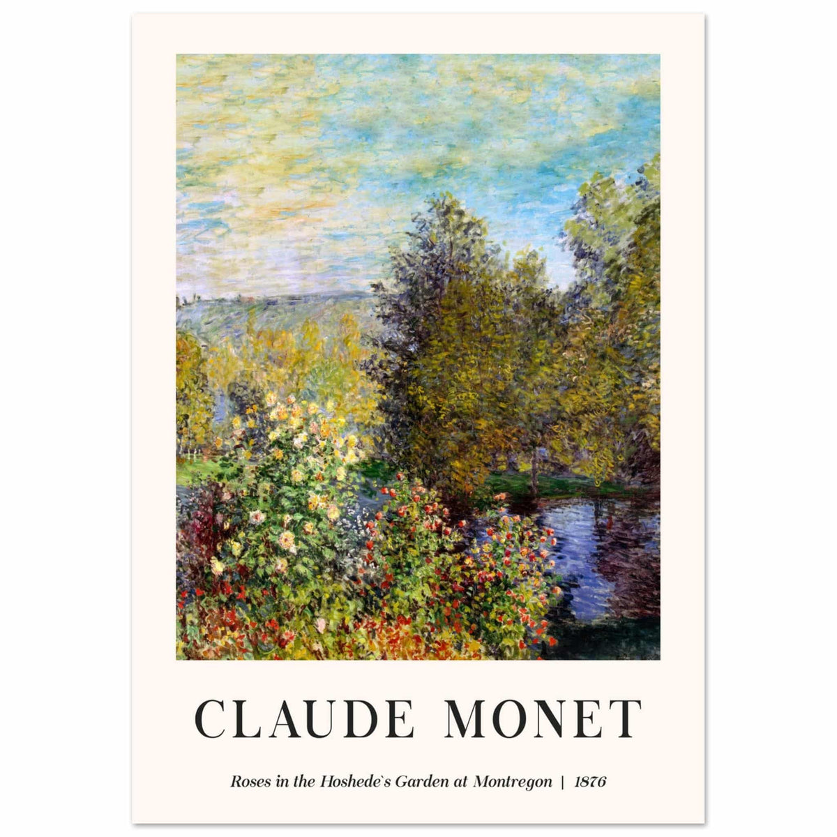 Artfulprints Poster Claude Monet - Roses in the hoshede's garden at Montregon  - A4 21x29.7 cm - Groen
